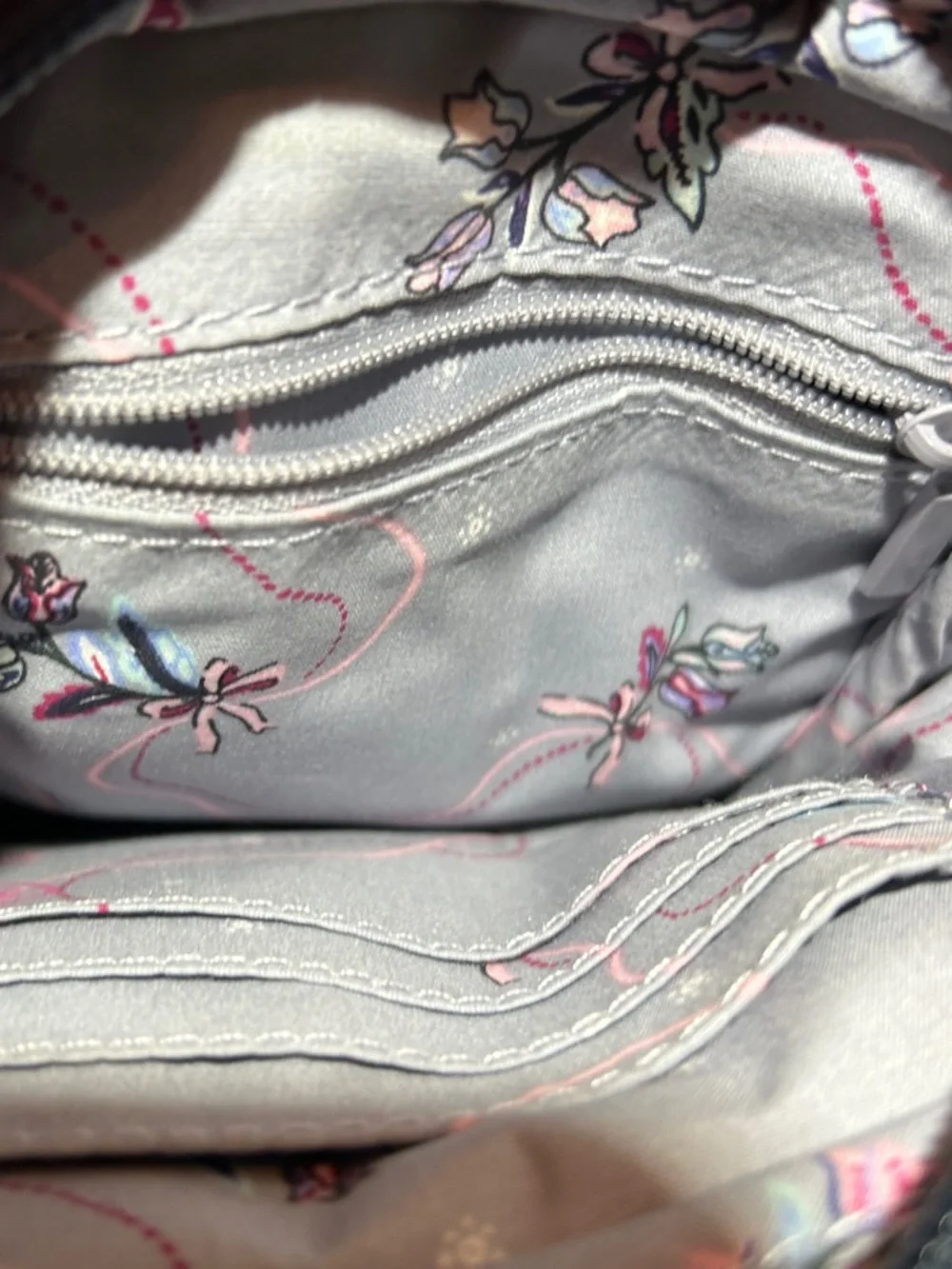 Vera Bradley Quilted Paisley Crossbody in Gray with Pink & Purple Accents